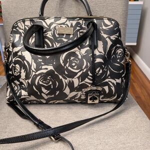 Kate Spade Black and Cream Rose Satchel